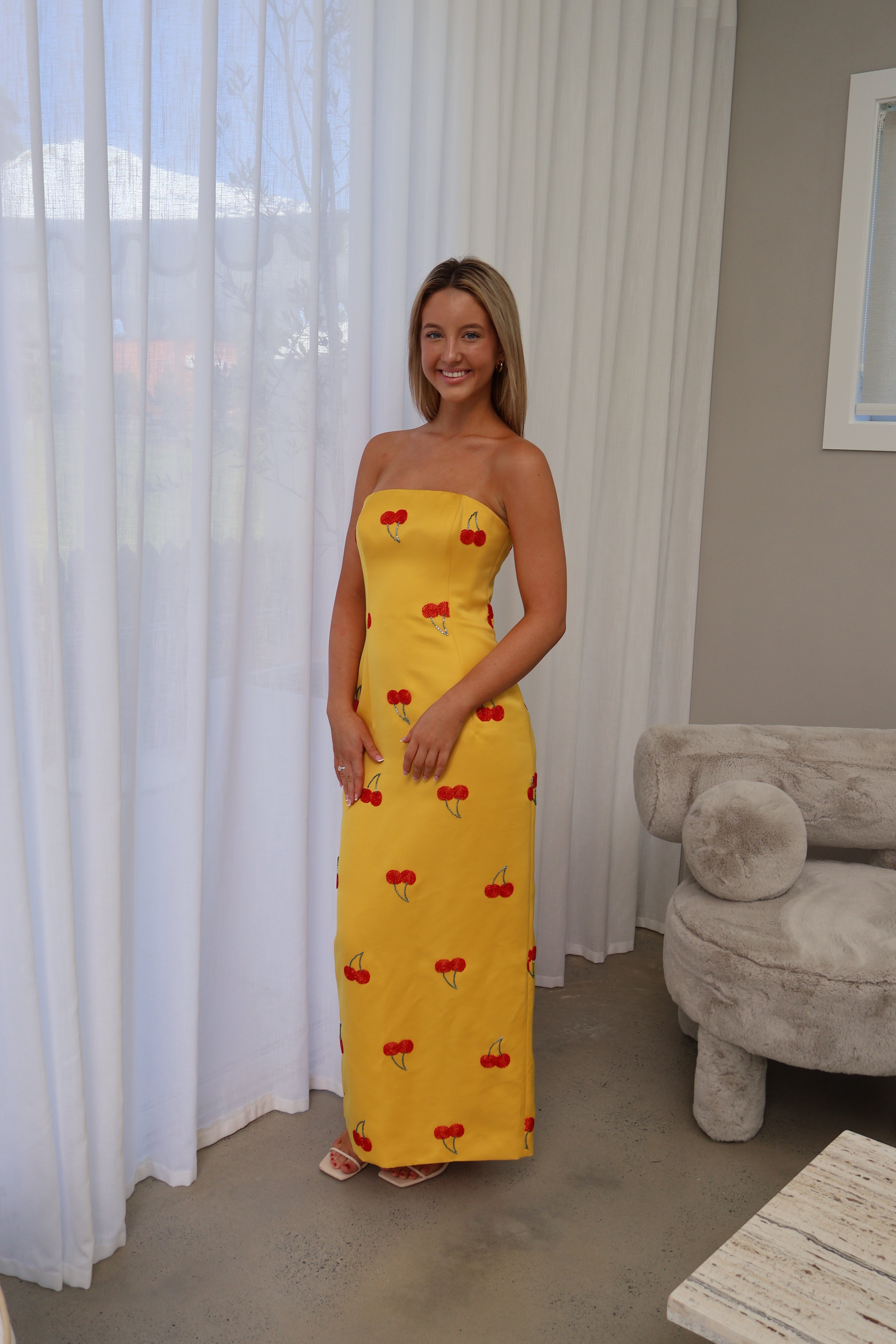 Leo Lin Rayna Embellished Bustier Maxi Dress - Cherry Beading ABC Dress Hire Leo Lin Rayna Embellished Bustier Maxi Dress - Cherry Beading ABC Dress Hire