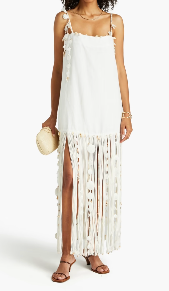 Zimmermann Postcard fringed embellished linen maxi dress ABC Dress Hire Zimmermann Postcard fringed embellished linen maxi dress ABC Dress Hire