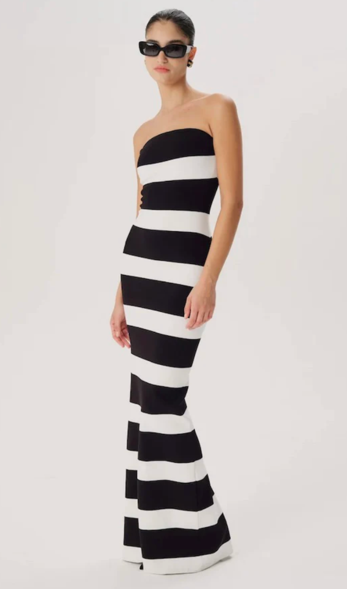Ronny Kobo Lehua Knit Dress Black and White Stripe  ABC Dress Hire