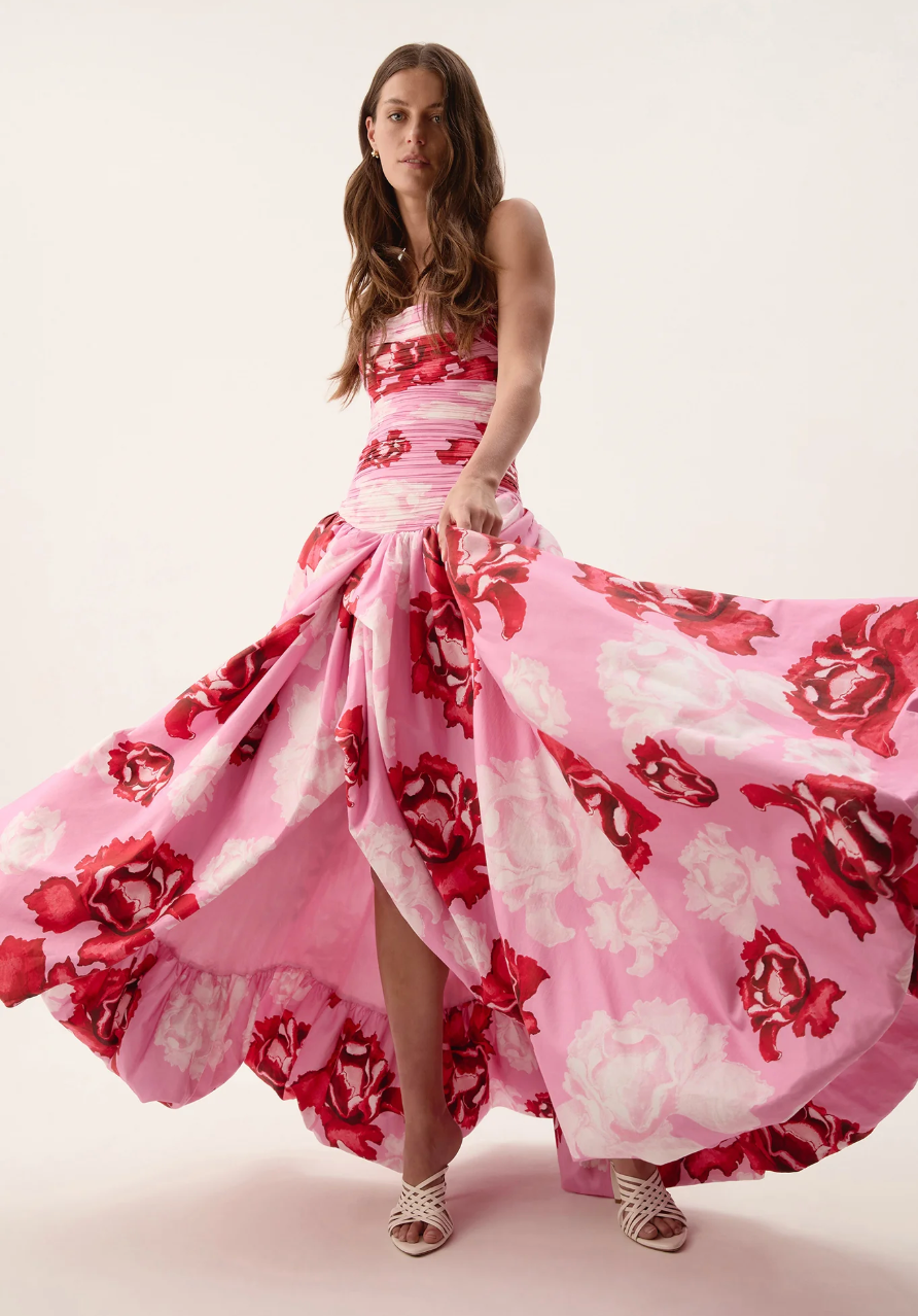 Aje Behold Maxi Gown Dress Pink Boldly Blooming