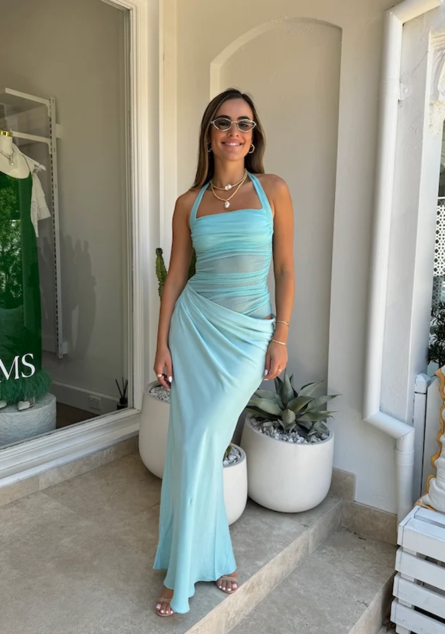 Benni Gina Halter Dress Aquamarine