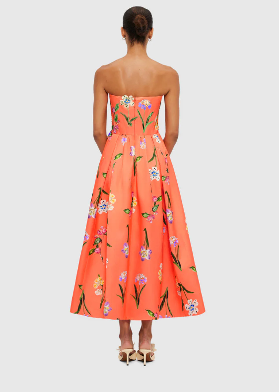 Leo Lin Lynn Bustier Midi Dress - Wild Flower in Coral