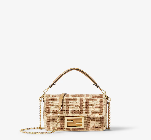 Fendi Baguette Mini Beige FF crochet raffia bag