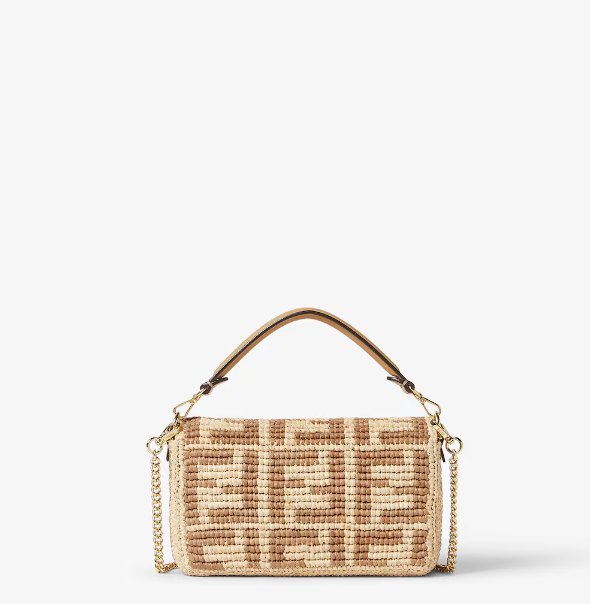 Fendi Baguette Mini Beige FF crochet raffia bag