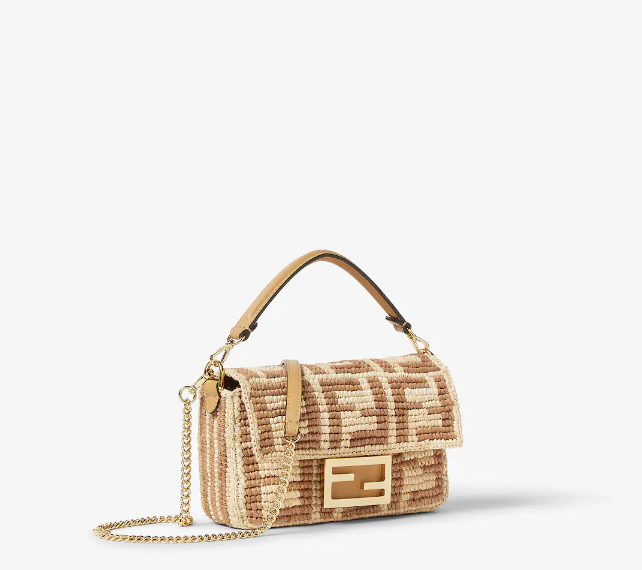 Fendi Baguette Mini Beige FF crochet raffia bag