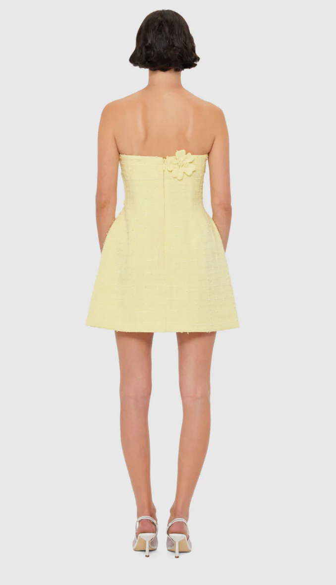 Leo Lin Rosario Tweed Petal Bustier Mini Dress - Sorbet Yellow