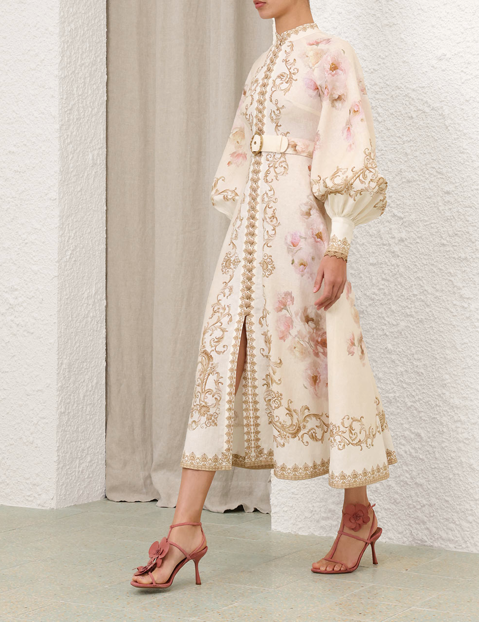 Zimmermann Hypnotic Buttoned Midi Dress - Cream Peony Size 0, 1 & 2