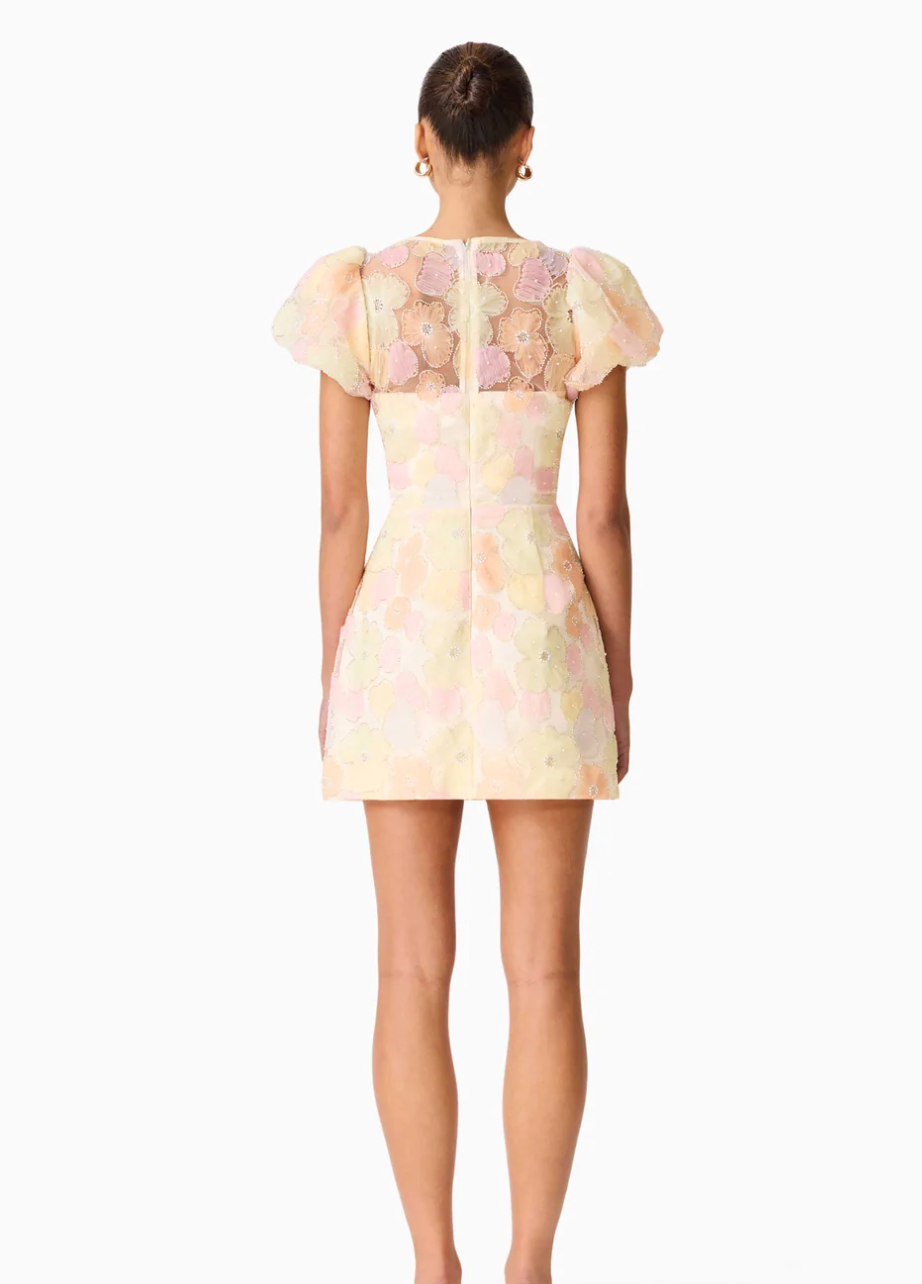 Elliatt Zaria Puff Sleeve Mini Dress In Yellow Floral