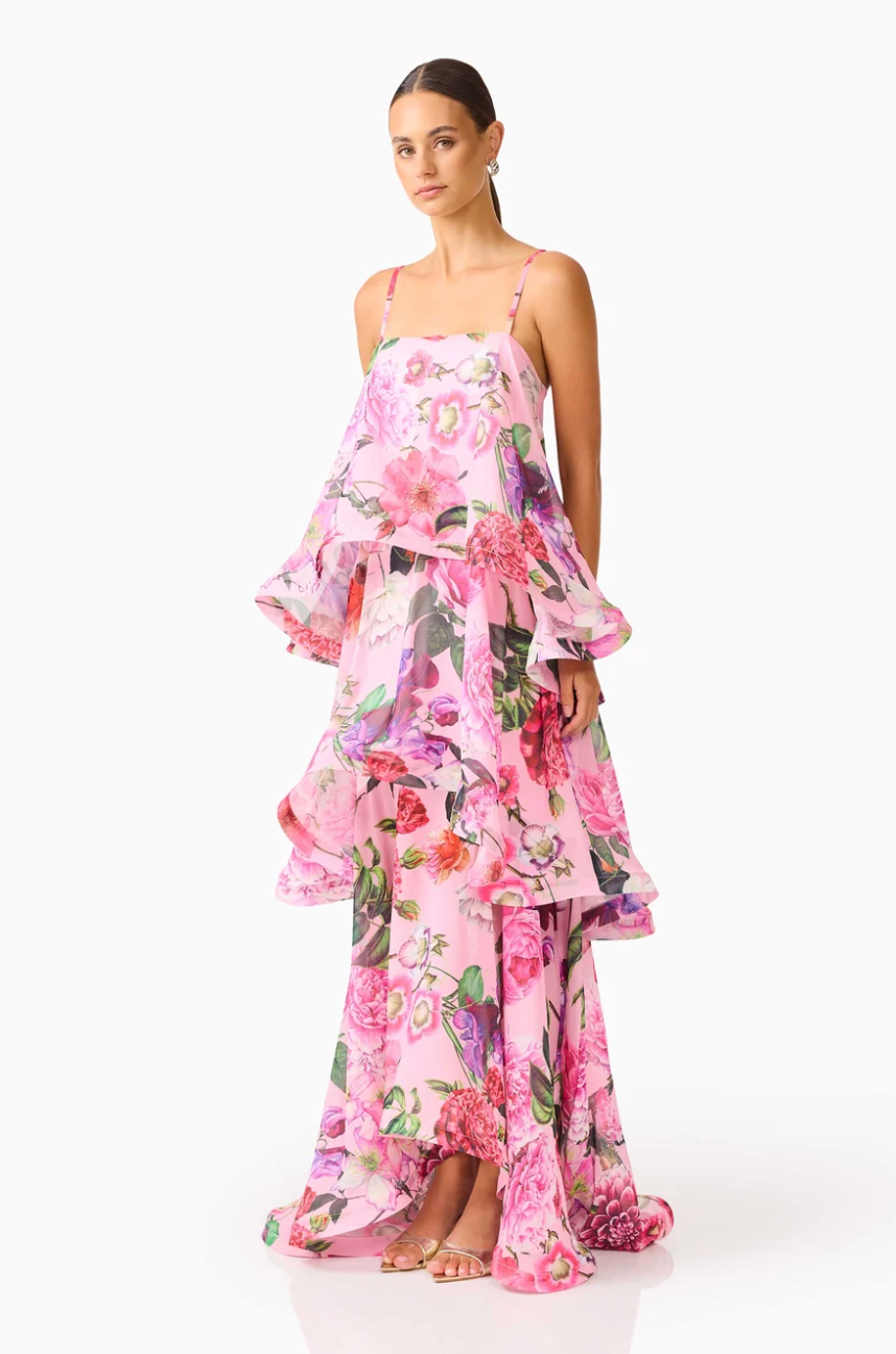 Elliatt Armani Tiered Maxi Dress in Pink Floral