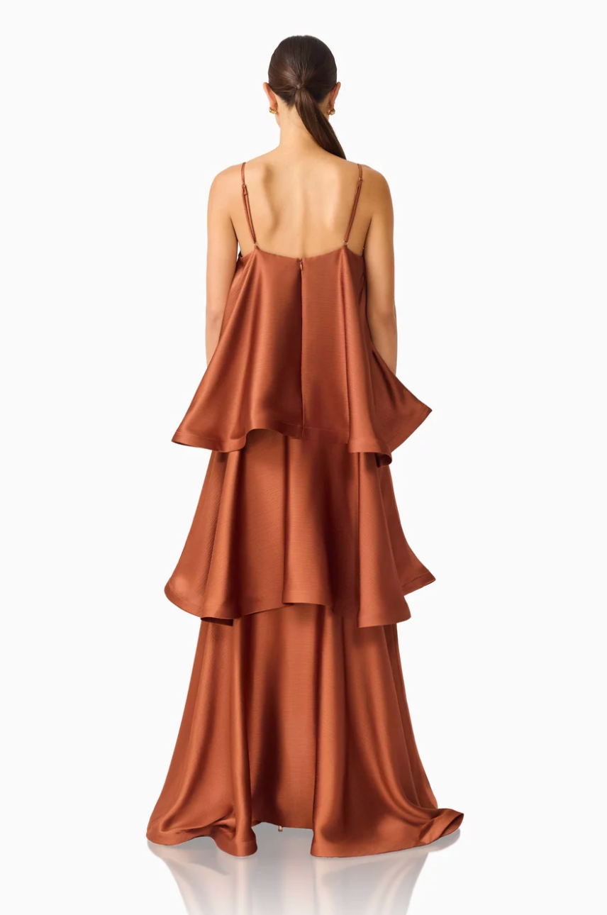 Elliatt Tilly Tiered Maxi Dress in Chestnut Brown