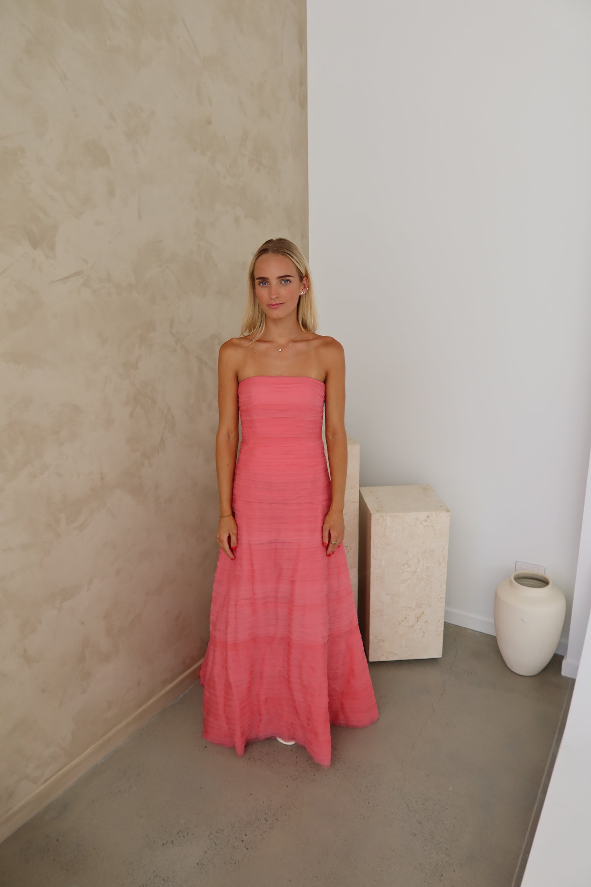 Aje Soundscape Maxi Dress - Guava pink ABC Dress Hire Aje Soundscape Maxi Dress - Guava pink ABC Dress Hire