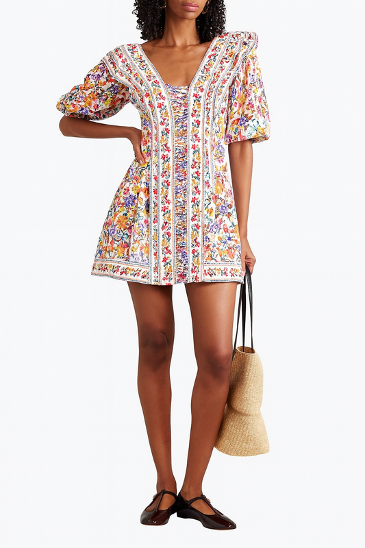 Farm Rio off-white greek garden mini dress