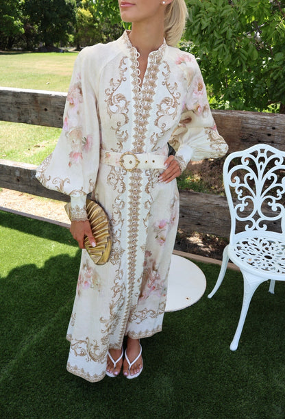 Zimmermann Hypnotic Buttoned Midi Dress - Cream Peony Size 0, 1 & 2