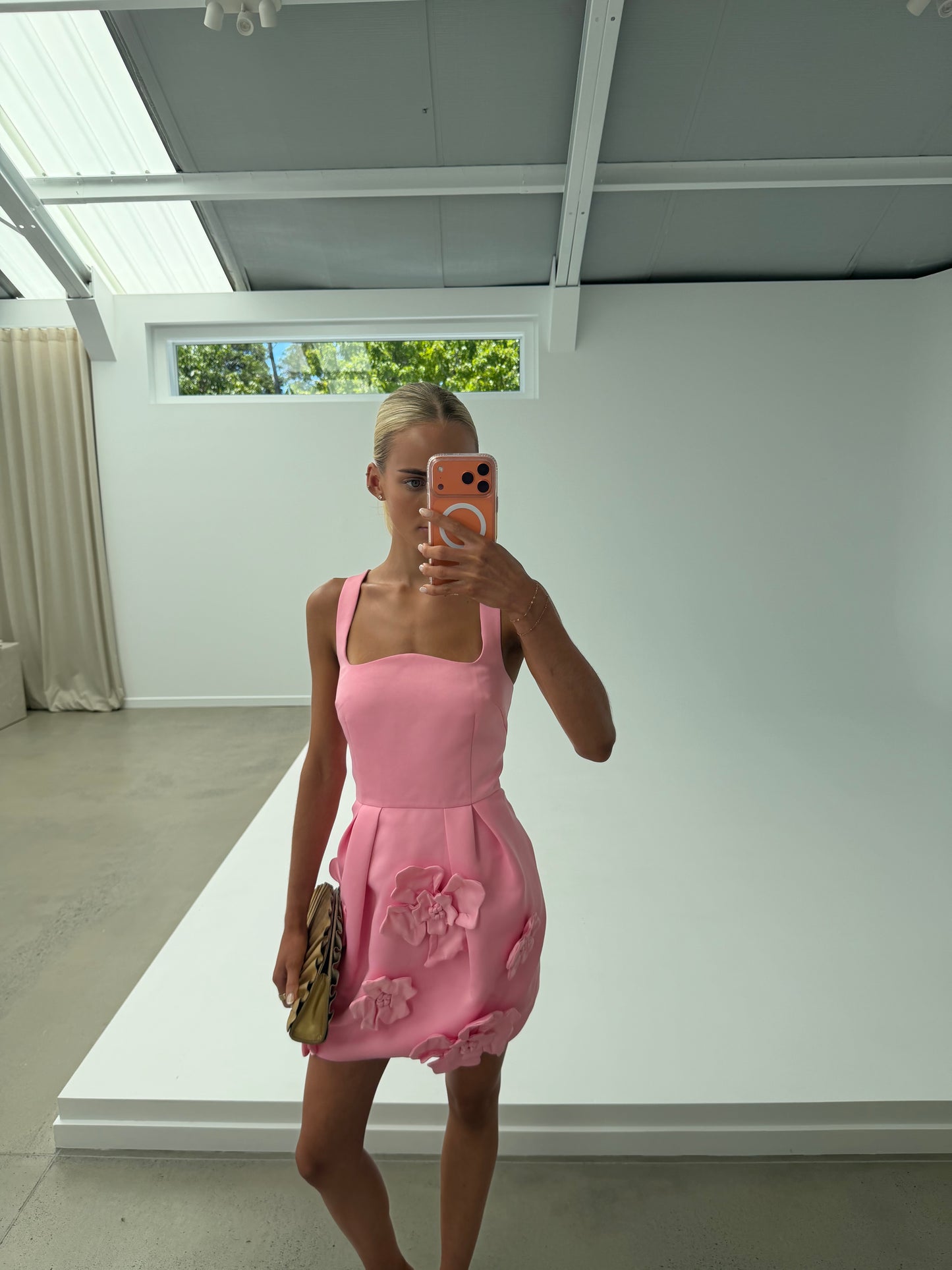 Leo Lin Piper Floral Appliqué Bell Shape Mini Dress