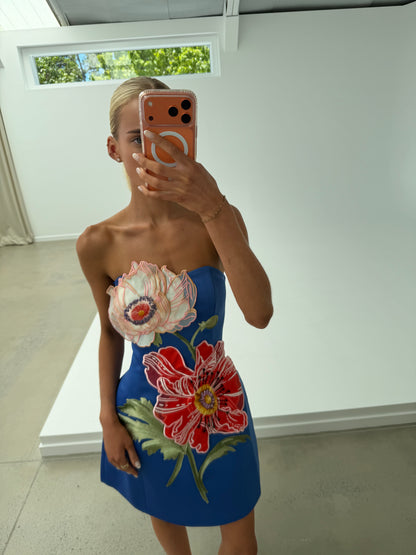 Leo Lin Rosario Applique Floral Bustier Mini Dress