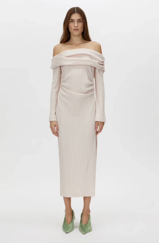 Camilla and Marc Shaw Off Shoulder Dress in Ice Pink