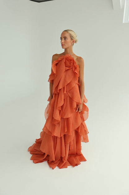Aje Pandorea Layered Maxi Dress Coral Clay
