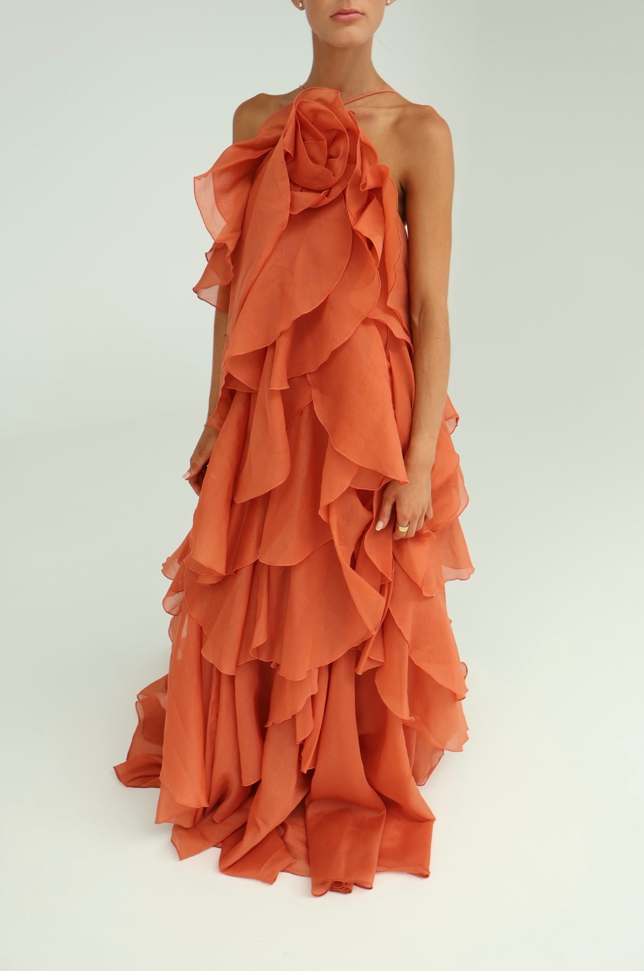 Aje Pandorea Layered Maxi Dress Coral Clay