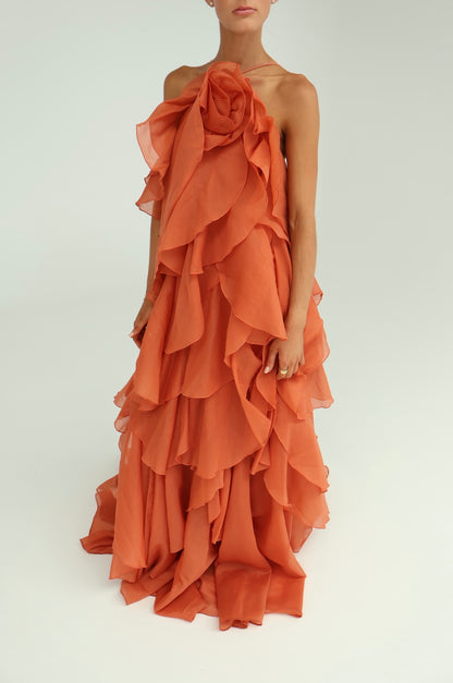 Aje Pandorea Layered Maxi Dress Coral Clay