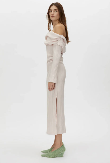 Camilla and Marc Shaw Off Shoulder Dress in Ice Pink