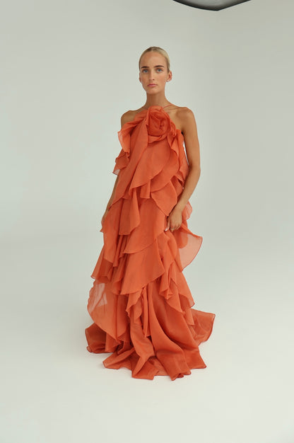 Aje Pandorea Layered Maxi Dress Coral Clay