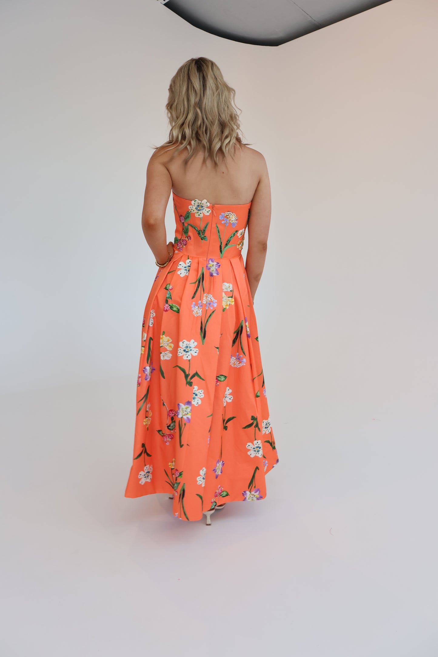 Leo Lin Lynn Bustier Midi Dress - Wild Flower in Coral