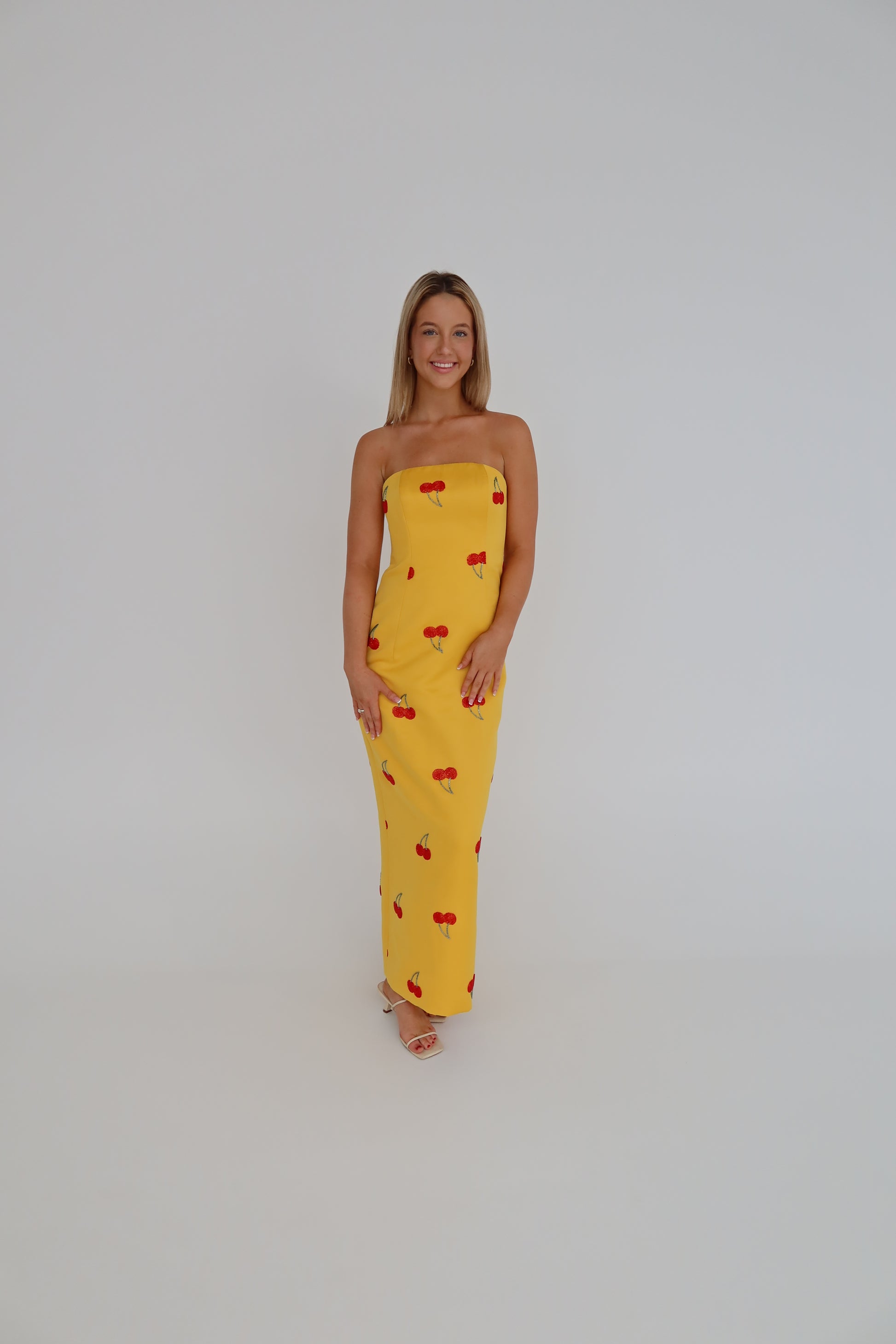 leo lin cherry dress Leo Lin Rayna Embellished Bustier Maxi Dress, Cherry Beading Plus One Dress Hire