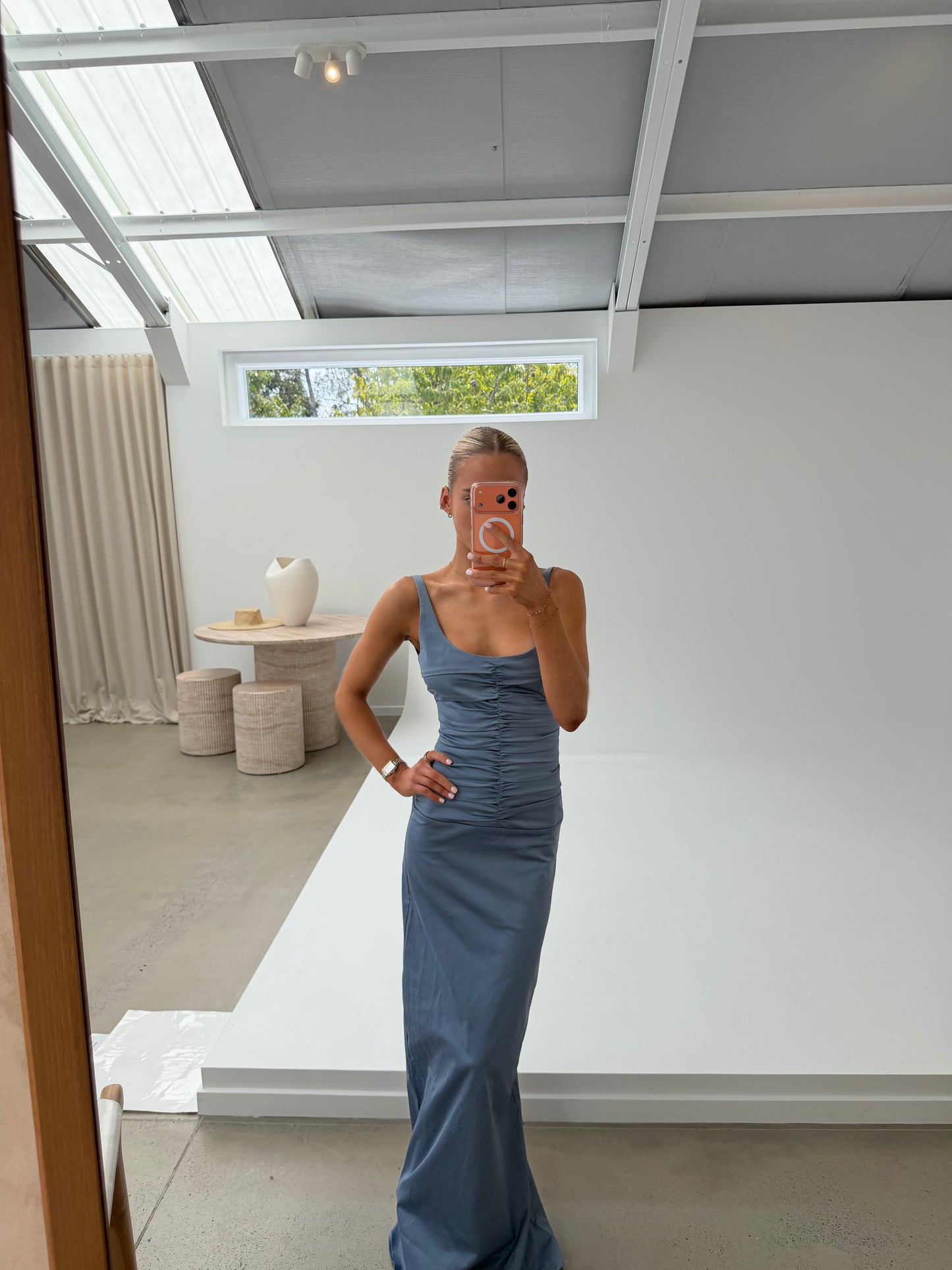 Ance Gria Atlein Gown in Vintage Blue