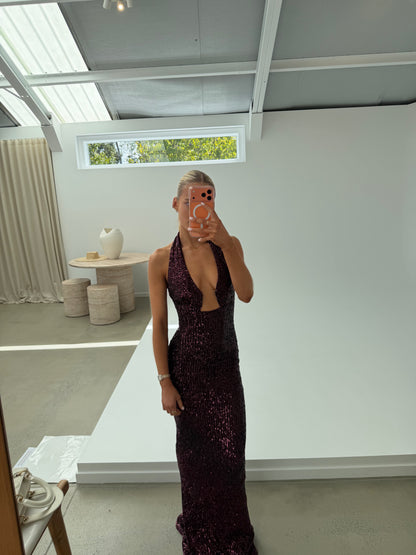Nookie Diva Plunge Gown In Boysenberry