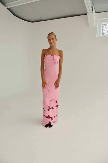 Leo Lin Rayna Appliqué Bustier Maxi Dress - Flamingo