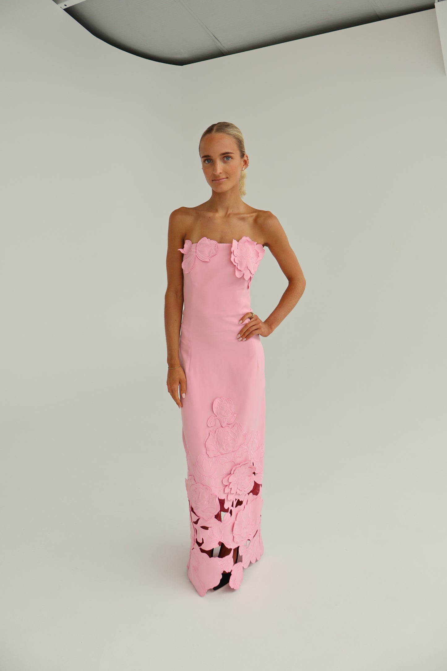 Leo Lin Rayna Appliqué Bustier Maxi Dress - Flamingo