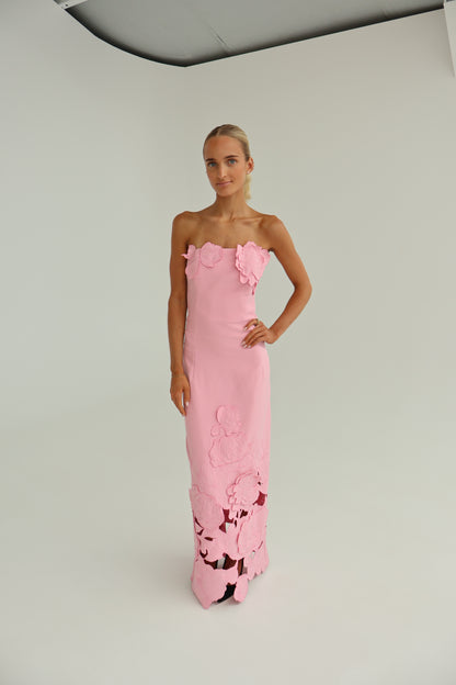 Leo Lin Rayna Appliqué Bustier Maxi Dress - Flamingo