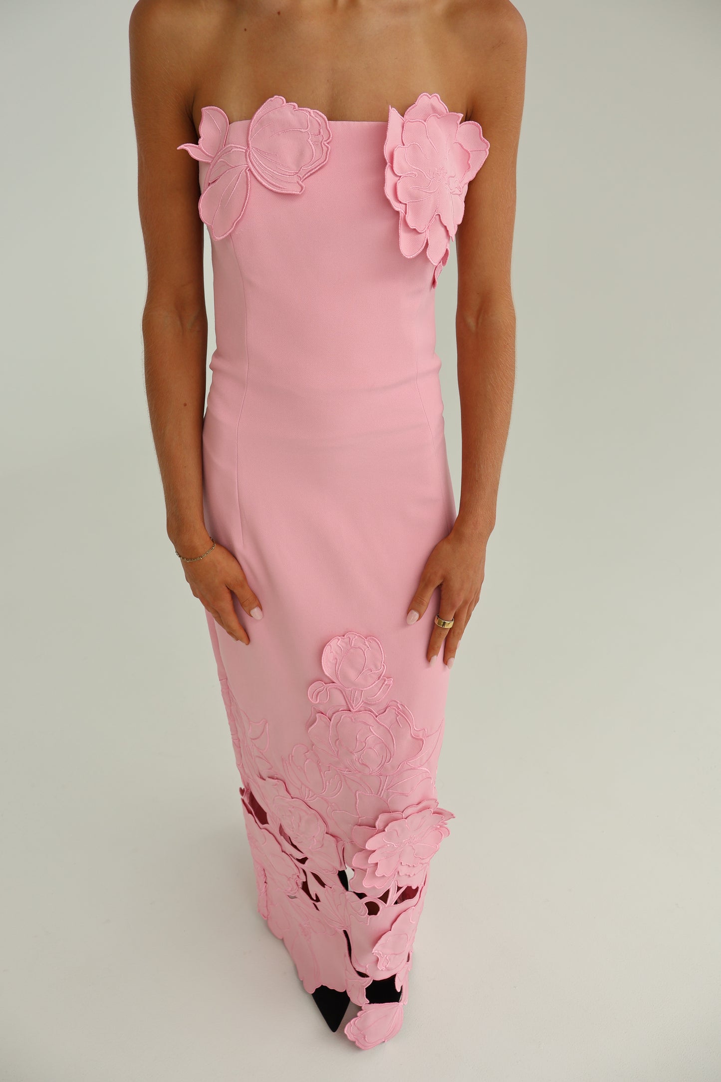Leo Lin Rayna Appliqué Bustier Maxi Dress - Flamingo