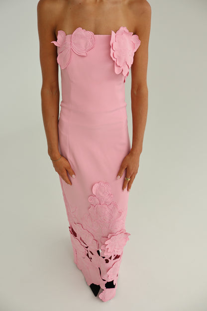 Leo Lin Rayna Appliqué Bustier Maxi Dress - Flamingo