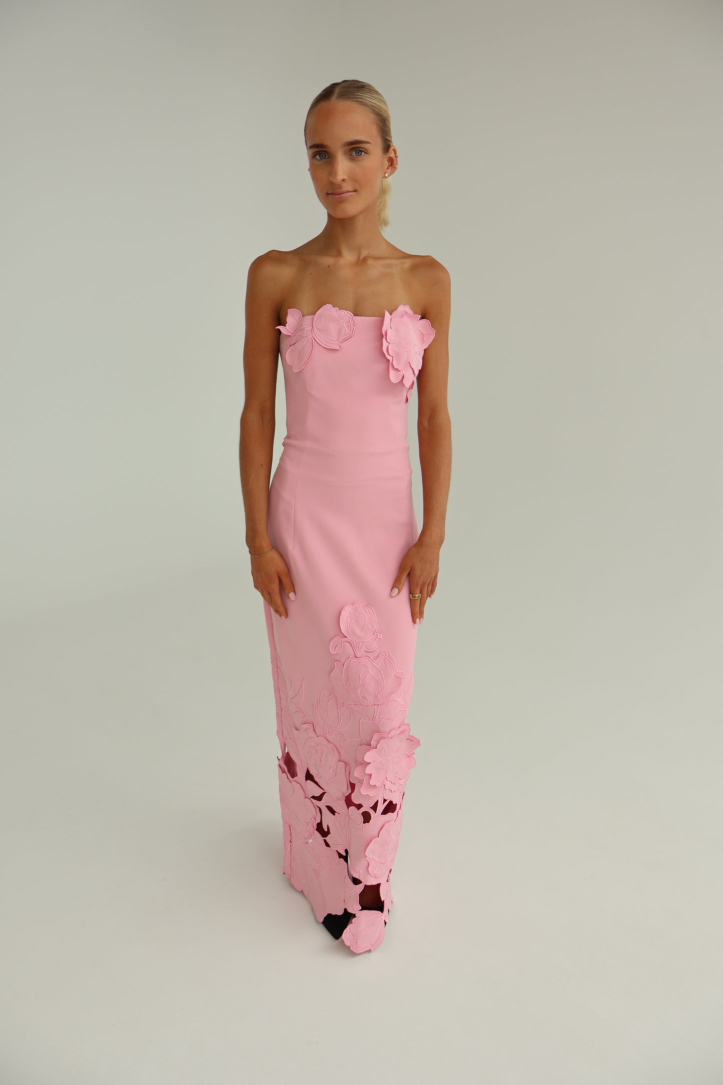 Leo Lin Rayna Appliqué Bustier Maxi Dress - Flamingo