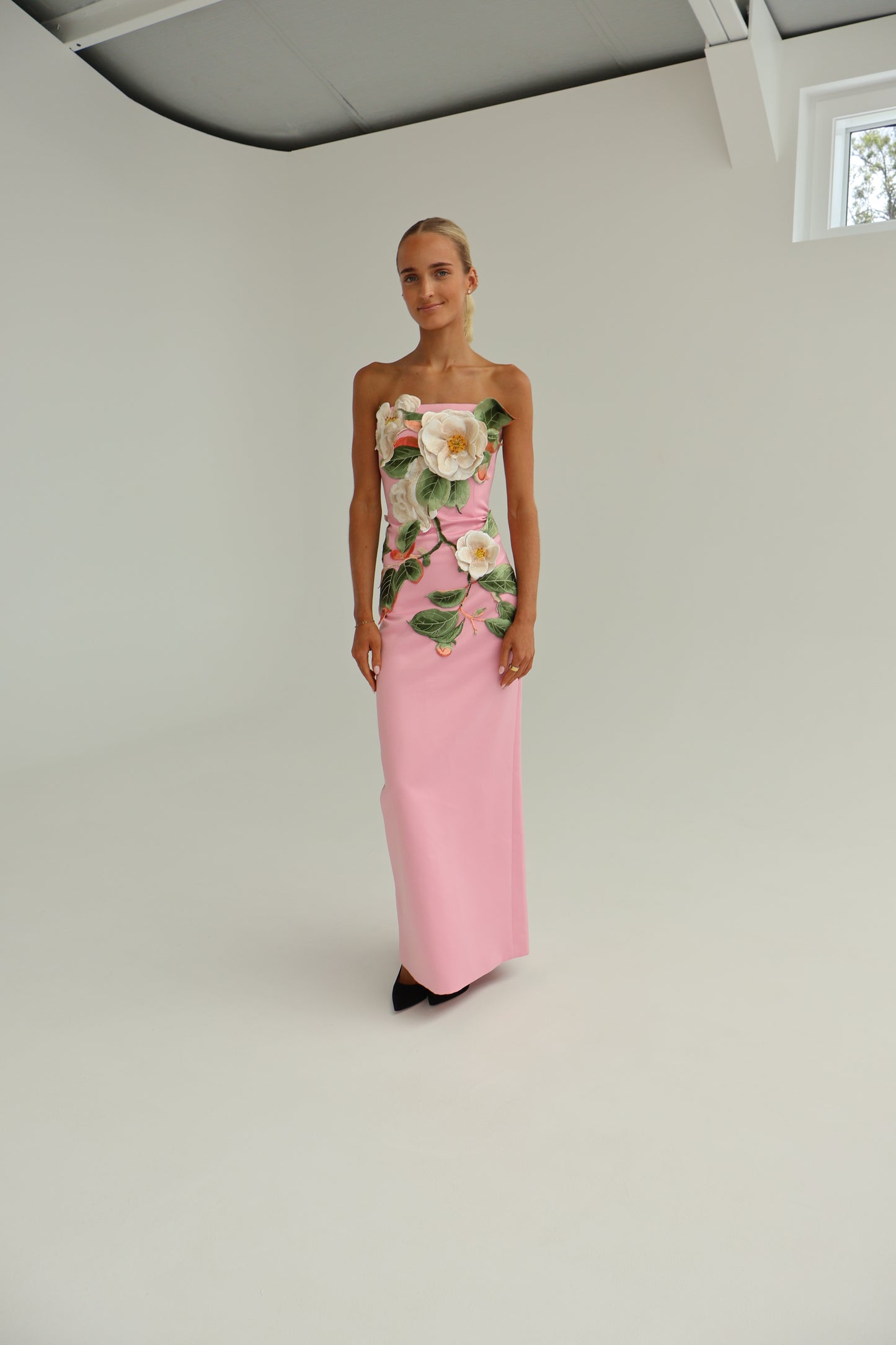 Leo Lin Rayna Appliqué Floral Bustier Maxi Dress - Camelia Print