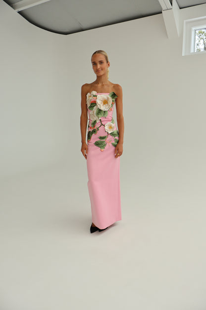 Leo Lin Rayna Appliqué Floral Bustier Maxi Dress - Camelia Print