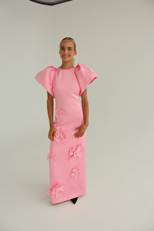 Leo Lin Floral Appliqué Maxi Dress