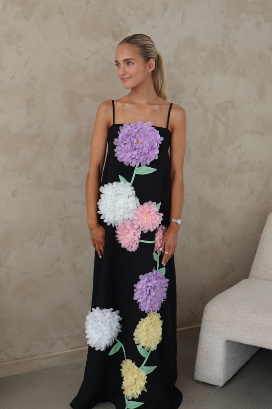 Elliatt Buttercup Embroidered Maxi Dress in Black