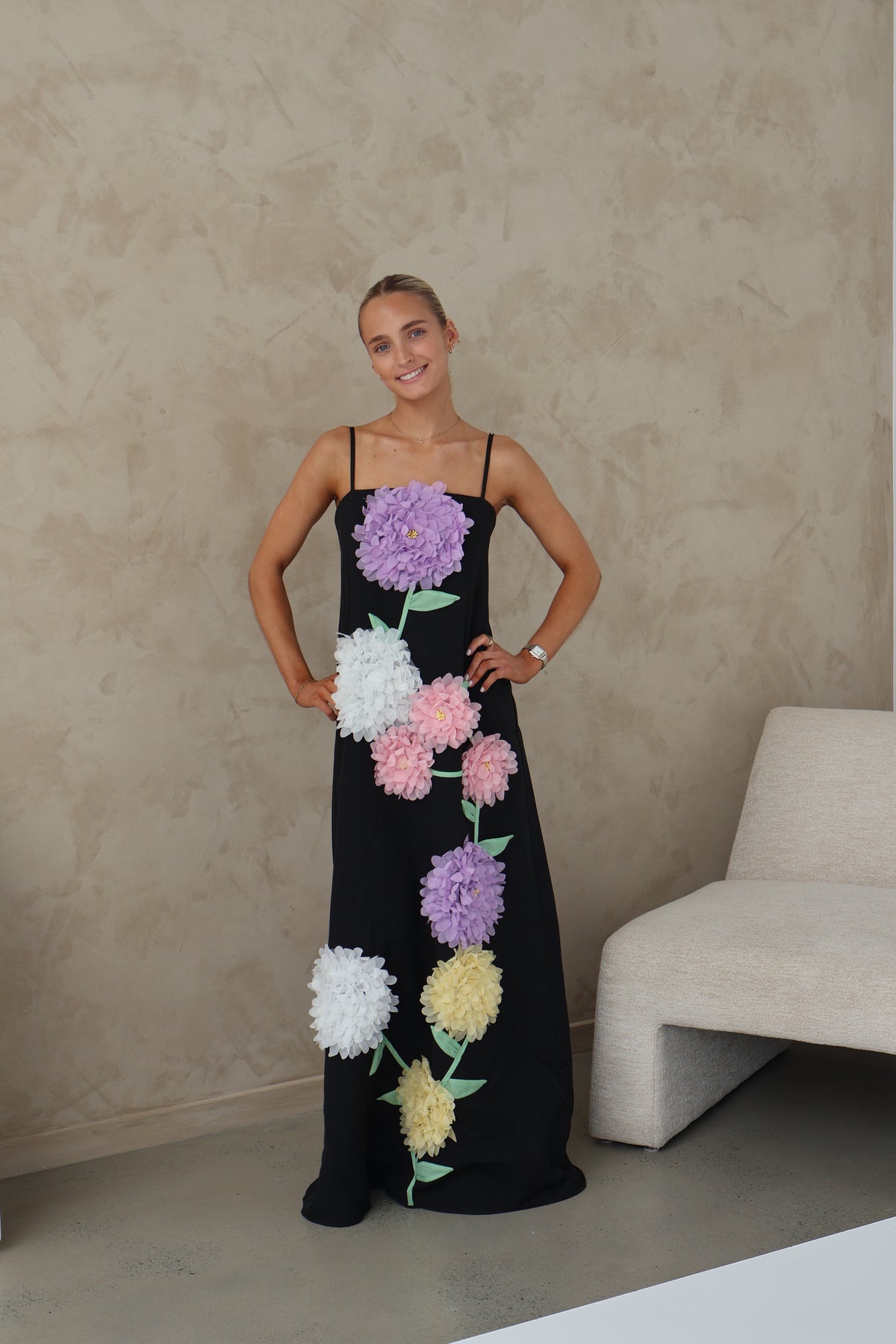 Elliatt Buttercup Embroidered Maxi Dress in Black