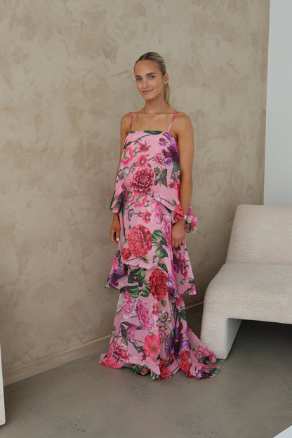 Elliatt Armani Tiered Maxi Dress in Pink Floral