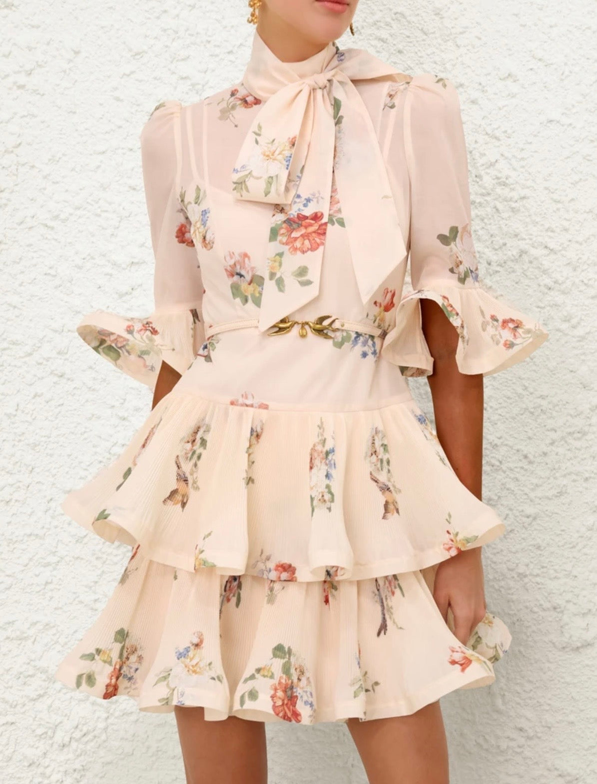 Zimmermann Pleated Sleeved Mini Dress