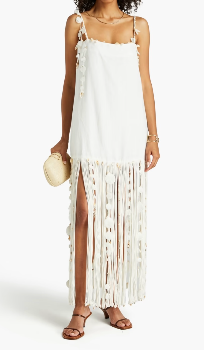 Zimmermann Postcard fringed embellished linen maxi dress