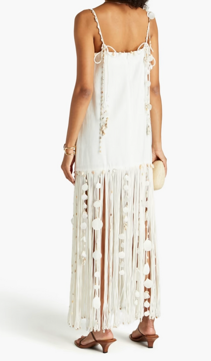 Zimmermann Postcard fringed embellished linen maxi dress