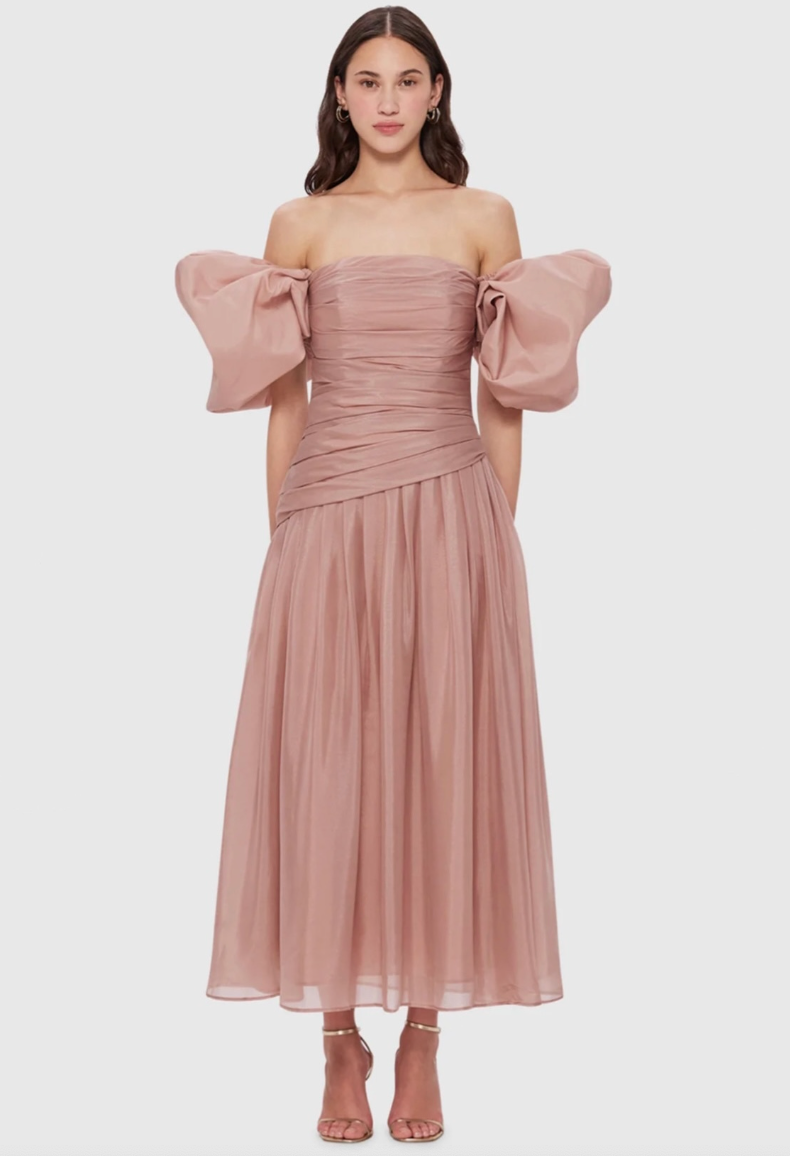 Leo Lin Lydia Puff Sleeve Midi Dress - Dusty Pink