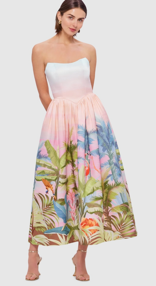 Leo Lin Melanie Bustier Midi Dress - Dreamscape Print