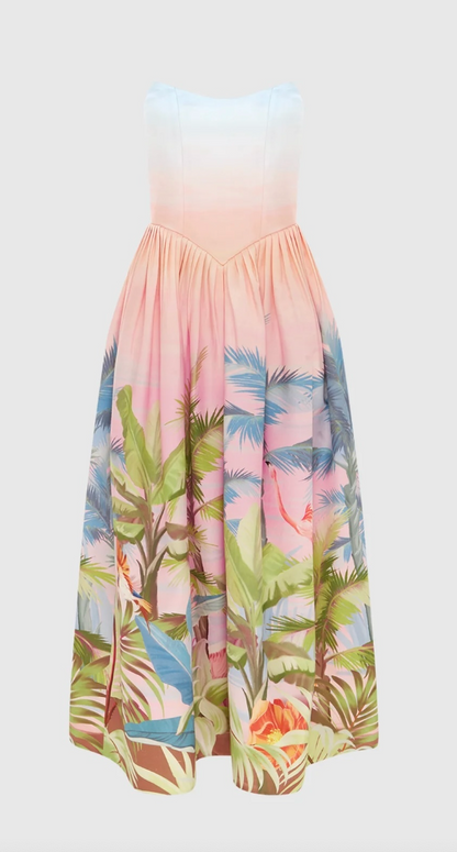 Leo Lin Melanie Bustier Midi Dress - Dreamscape Print