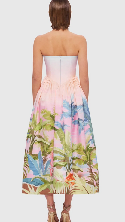 Leo Lin Melanie Bustier Midi Dress - Dreamscape Print