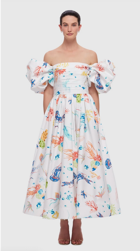 Leo Lin Matilda Puff Sleeve Midi Dress - Twilight Print