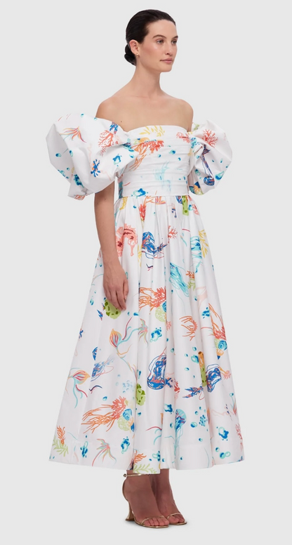 Leo Lin Matilda Puff Sleeve Midi Dress - Twilight Print